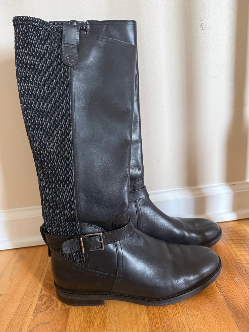 Cole Haan Black Leather Tall Riding Boots - Classic Women's Knee High Size 8